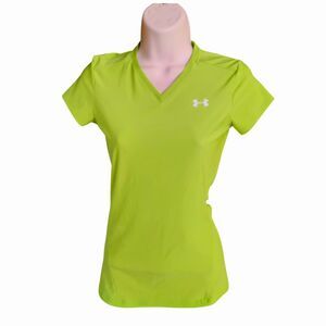 Under Armour Women's Medium Lime Green Fitted HeatGear Shirt Short Sleeve M Neon